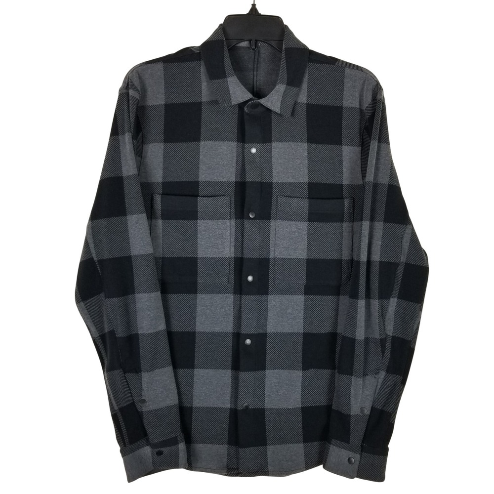Lululemon Mason Peak Flannel Mens M Grey Black Buffalo Check LM3FELS 03